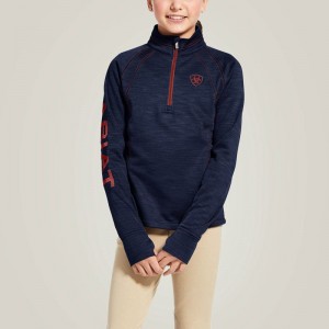 Navy Heather Ariat Tek Team 1/2 Zip Sweatshirt | 76WKATSEJ