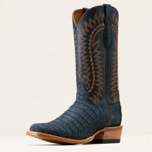 Navy Sueded Caiman Belly/Premium Denim Ariat Futurity Finalist Cowboy Boot | 76FWRLBNO