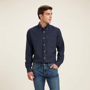 Navy Tattersall Ariat Clement Shirt | 29PEBCGFR