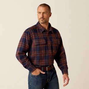 Navy & Malbec Ariat Rebar Heavy Flannel Work Shirt | 27IRLSXHJ