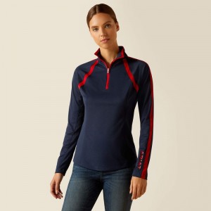 Navyt/Red Ariat Sunstopper 3.0 1/4 Zip Baselayer | 62XEBALIR