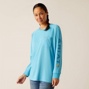 Norse Blue/Meadowbrook Ariat Rebar Heat Fighter T-Shirt | 85WLNPUGE