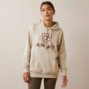 Oatmeal Heather Ariat Real Ombre Shield Hoodie | 62BKUJPSY