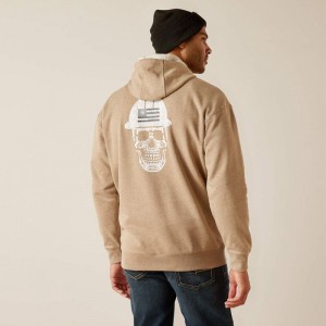 Oatmeal Heather Ariat Rebar Roughneck Pullover Hoodie | 41WOAJNTR