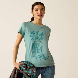 Ocean Blue Heather Ariat Garden Boot T-Shirt | 39DXFKLBH