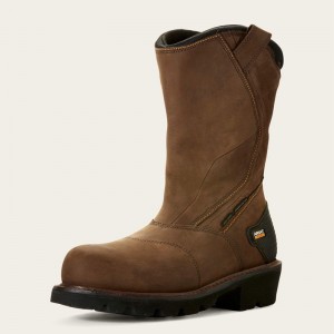 Oily Distressed Brown Ariat Powerline 400g Waterproof 400g Composite Toe Work Boot | 40UHJKXEO