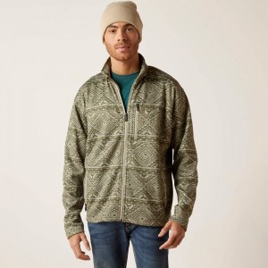 Olive Leaf Southwest Ariat Caldwell Full Zip Sweater | 69ZIHNKVY