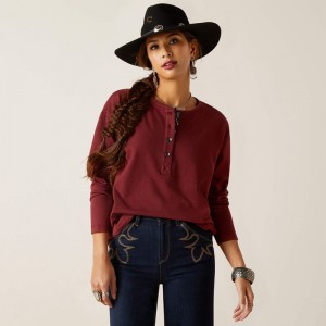 Oxblood Red Ariat Terry Henley Sweatshirt | 50BWURLHT