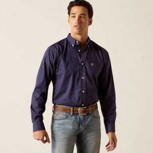 Peacoat Ariat Wrinkle Free Wells Fitted Shirt | 27SUKCLJT