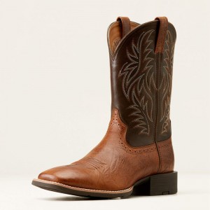 Peanut Butter/Chaga Brown Ariat Sport Wide Square Toe Cowboy Boot | 81AZDIHSV