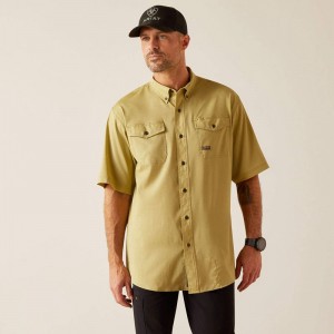 Peatmoss Heather Ariat Rebar Made Tough Venttek Durastretch Work Shirt | 67IKFBYHP