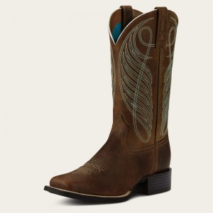 Powder Brown Ariat Round Up Wide Square Toe Western Boot | 72ESHKIVA