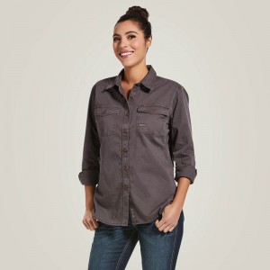 Rebar Grey Ariat Rebar Washed Twill Work Shirt | 07PQIJLAG