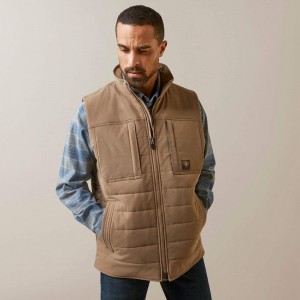 Rebar Khaki Heather Ariat Rebar Valiant Stretch Canvas Water Resistant Insulated Vest | 90YOXHCNS