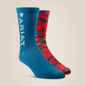 Red/Turquoise Ariat Adobe Canyon Crew Sock 2 Pair Multi Color Pack | 28DASIMEH