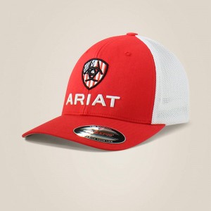 Red Ariat Usa Flag Shield Logo Cap | 59HMPSNJB