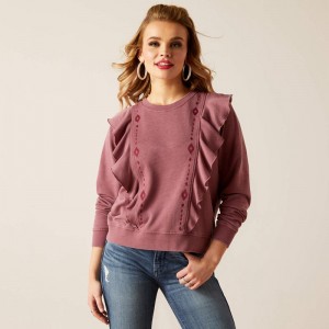 Renaissance Rose Ariat Twyla Ruffle Sweatshirt | 24TVANMGZ