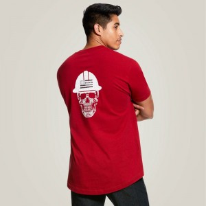 Rio Red Ariat Rebar Cotton Strong Roughneck Graphic T-Shirt | 47ZLHDVBE