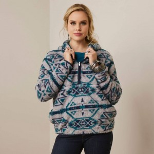 Rocky Mountain Print Ariat Real Berber Pullover Sweatshirt | 15ODSQPBY