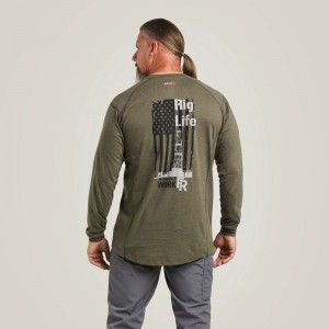 Sage Heather Ariat Fr Air Rig Life Graphic T-Shirt | 50UFGPZCA