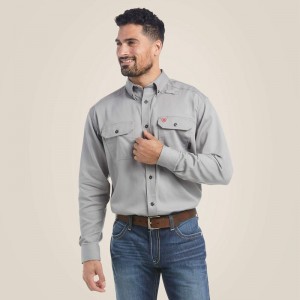 Silver Fox Ariat Fr Solid Work Shirt | 97OAEHZBS