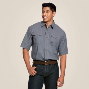 Steel Ariat Rebar Made Tough Durastretch Work Shirt | 40PDYFSMI