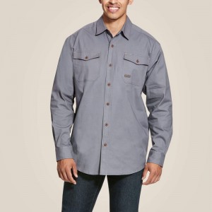 Steel Ariat Rebar Made Tough Durastretch Classic Fit Work Shirt | 34GVETCHU