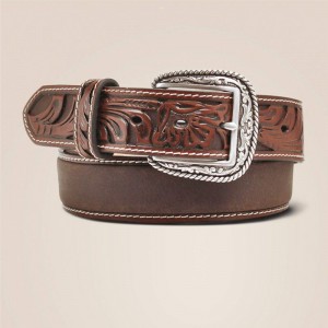 Tan Ariat Floral Embossed Ends Belt | 48PLORHQW