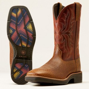 Tan Bull Emboss/Orange Rust Ariat Ridgeback Cowboy Boot | 14UQJMIXE