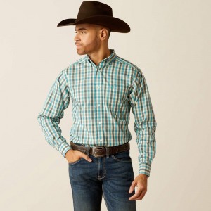 Teal Ariat Wrinkle Free Gordie Fitted Shirt | 02IXOATSM