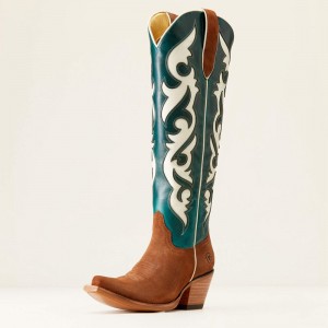 Terracotta Suede/Ancient Turquoise Ariat Elvira Stretchfit Western Boot | 53TVZUAYM