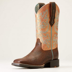 Toasted Blanket Emboss Ariat Round Up Wide Square Toe Stretchfit Western Boot | 28IEVUXPH