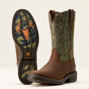 Toffee Brown/Moss Green Ariat Ridgeback Round Toe Cowboy Boot | 26KHVGYUB