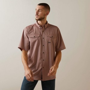 Toffee Heather Ariat Rebar Made Tough Venttek Durastretch Work Shirt | 29SFPNLCE