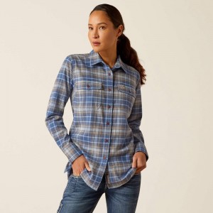 True Navy Ariat Rebar Flannel Durastretch Work Shirt | 95ZPJRMNS