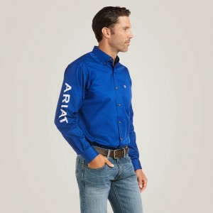 Ultramarine/White Ariat Team Logo Twill Fitted Shirt | 71MBOWARC