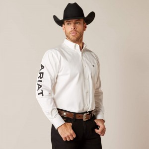 White/Black Ariat Team Logo Twill Classic Fit Shirt | 96YFJCVOU