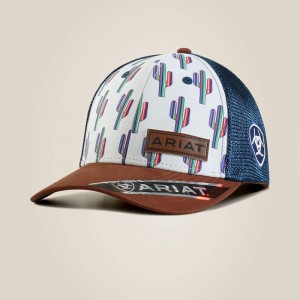 White Ariat Cactus Print Cap Black | 85PAELODR