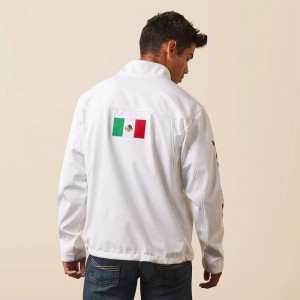 White Ariat New Team Softshell Mexico Jacket | 50FWUYRZO