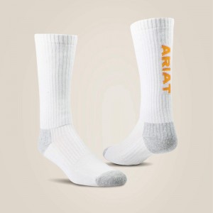 White Ariat Premium Ringspun Cotton Mid Calf Work Sock 3 Pair Pack | 06JGHUPIC