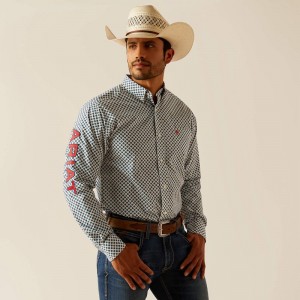 White Ariat Team Lochlan Fitted Shirt | 09XVKMFYZ