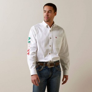 White Mexico Ariat Team Logo Twill Classic Fit Shirt | 70PBKTEGY