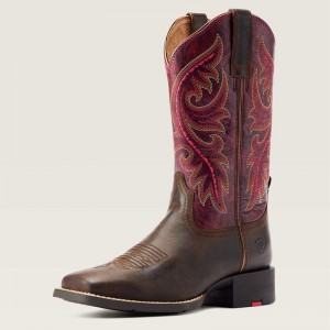 Worn Mocha Ariat Round Up Back Zip Western Boot | 19MLJVRKC