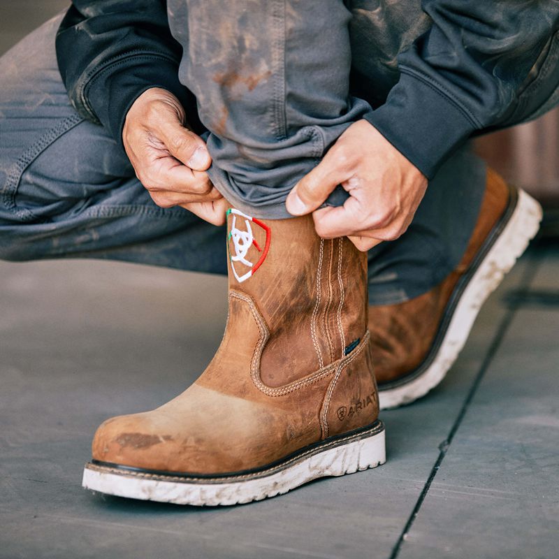 Aged Honey Ariat Rebar Wedge Orgullo Mexicano Waterproof Work Boot | 02MVJSDOR