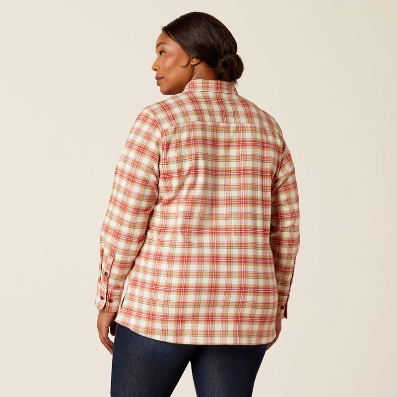 Almond Milk Ariat Rebar Flannel Durastretch Work Shirt | 16GLAMWSV