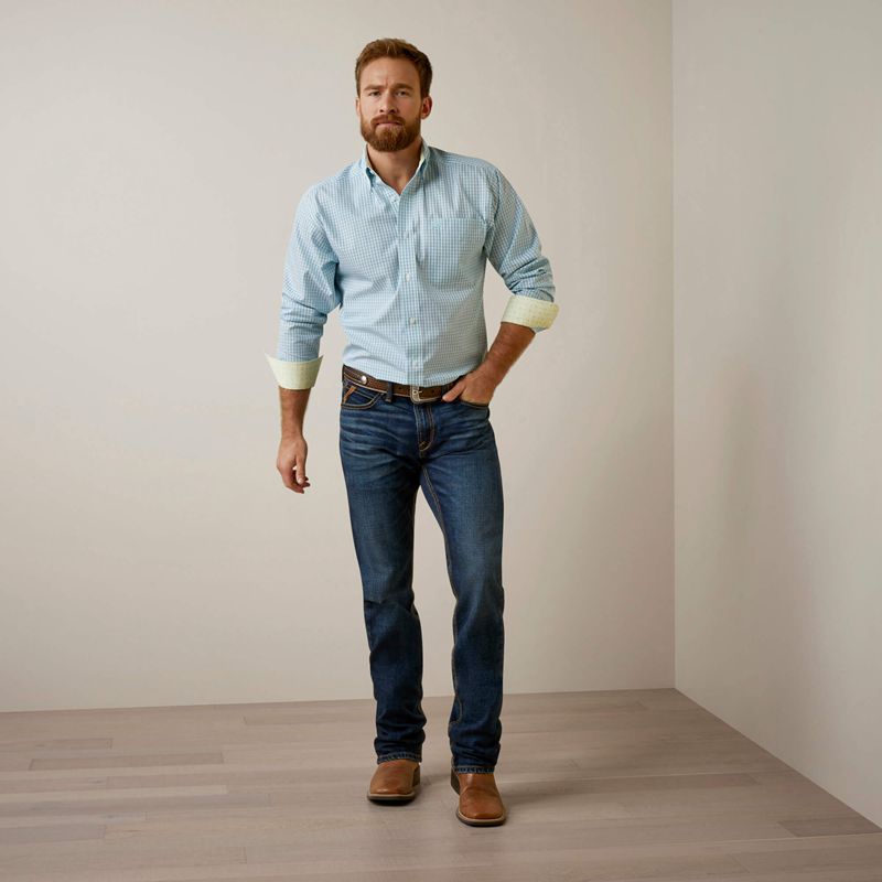 Aqua Ariat Wrinkle Free Colten Fitted Shirt | 06TGCRBFW