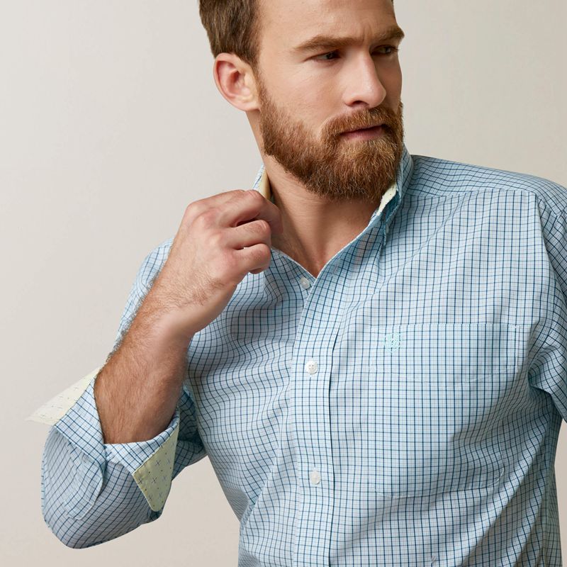 Aqua Ariat Wrinkle Free Colten Fitted Shirt | 06TGCRBFW