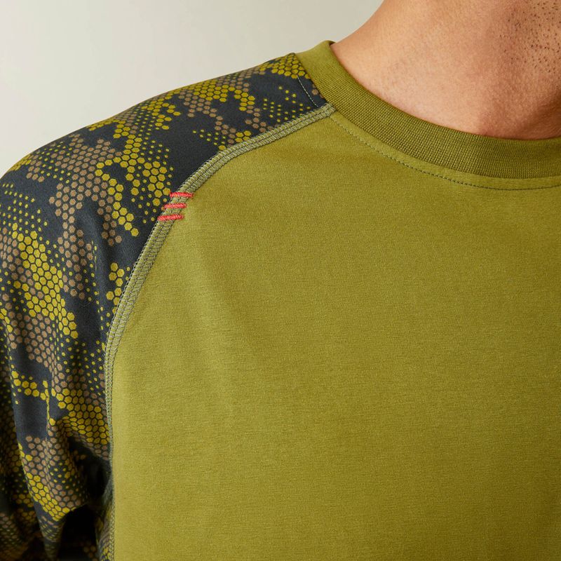 Avocado/ Camo Ariat Fr Stretch Camo Baseball T-Shirt | 24WETKCQD