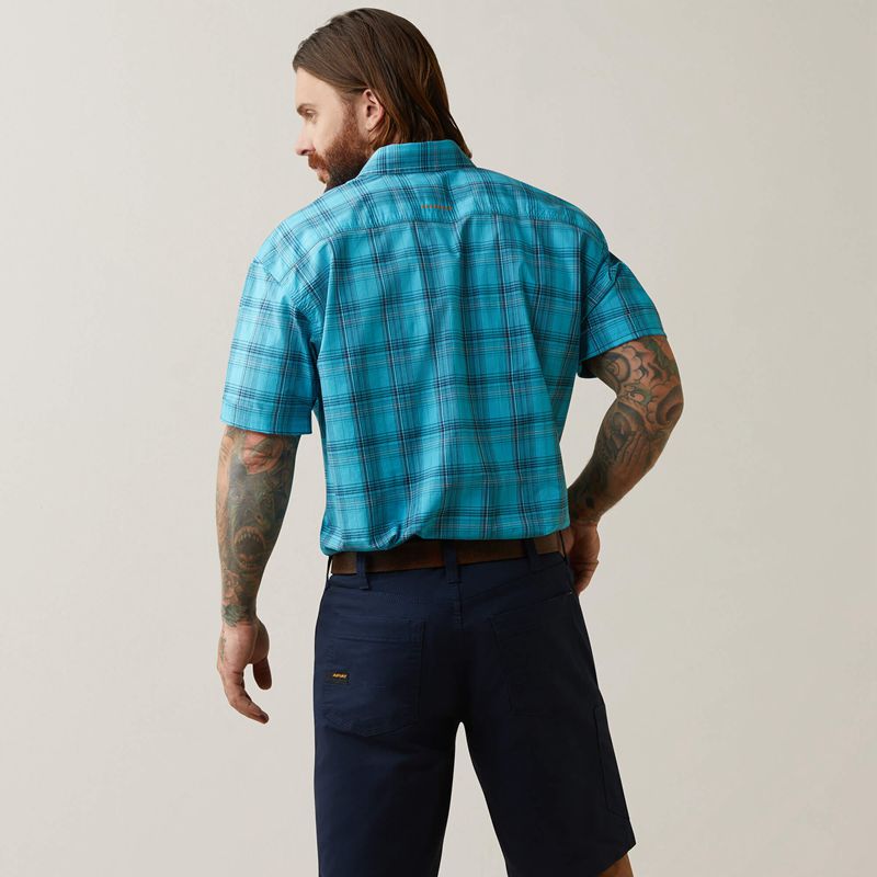 Bachelor Button Plaid Ariat Rebar Made Tough Durastretch Work Shirt | 04AHVOSXN