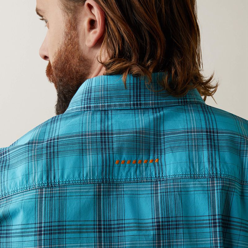 Bachelor Button Plaid Ariat Rebar Made Tough Durastretch Work Shirt | 04AHVOSXN